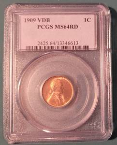lot 119 image: 1909 VDB PCGS MS64RD ENCAPSULATED ONE CENT COIN AS SHOWN.