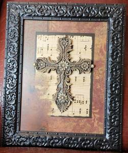 lot 154 image: EMBOSSED METAL OVER WOOD WALL DECOR FRAME IN STYLE, COLOR, AND CONDITION SHOWN. APPROX. 15.75 W x 19.25 H.