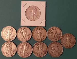 lot 163 image: LOT OF 10 SILVER HALF DOLLAR COINS AS SHOWN. (YOUR BID X 10)
