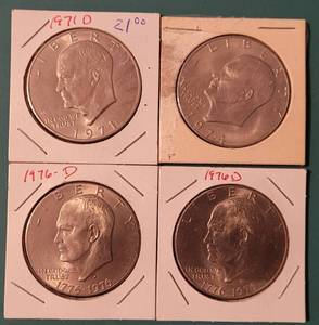 lot 167 image: LOT OF 4 1970S EISENHOWER LARGE DOLLAR COINS AS SHOWN. (YOUR BID X 4)