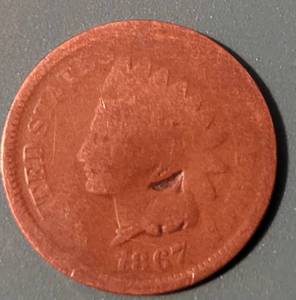 lot 169 image: 1867 INDIAN HEAD PENNEY COIN AS SHOWN.