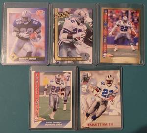 lot 177 image: LOT OF 5 EMMITT SMITH TRADING CARDS AS SHOWN. (YOUR BID X 5)