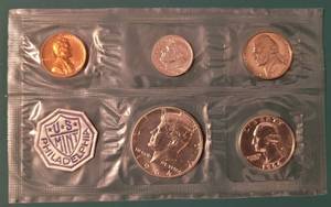 lot 198 image: 1964 UNCIRCULATED PHILADELPHIA COIN SET IN ORIGINAL MINT PACKAGING AS SHOWN.