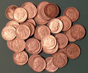 lot 201 image: LOT OF 38 PRE-1965 SILVER DIMES AS SHOWN. (YOUR BID X 38)