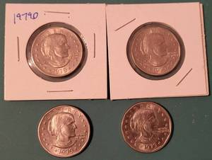 lot 209 image: LOT OF 4 SUSAN B. ANTHONY DOLLAR COINS AS SHOWN. (YOUR BID X 4)
