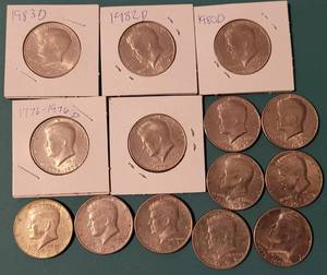 lot 213 image: LOT OF 14 KENNEDY HALF DOLLARS AS SHOWN. (YOUR BID X 14)