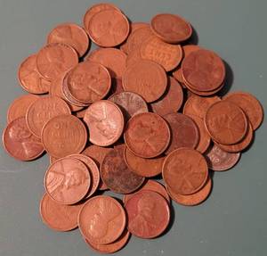 lot 214 image: LOT OF WHEAT PENNIES AS SHOWN.