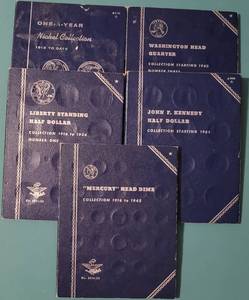 lot 216 image: LOT OF 5 COIN COLLECTING FOLDERS AS SHOWN.