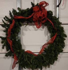 lot 231 image: LARGE SIZE 45 DIAMETER CHRISTMAS WREATH IN STYLE, COLOR, AND CONDITION SHOWN.