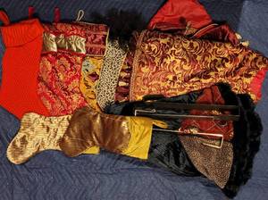 lot 252 image: CHRISTMAS TREE SKIRTS, STOCKINGS AND MORE AS SHOWN.