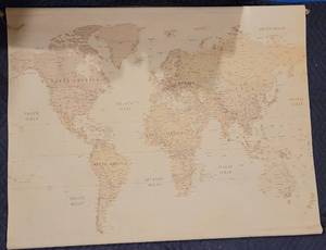 lot 256 image: LARGE SIZE 45 W x 35 H CLOTHCANVAS STYLE WALL MAP IN STYLE, COLOR, AND CONDITION SHOWN.