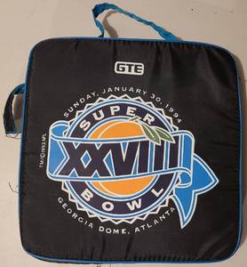 lot 292 image: OFFICIAL SUPER BOWL XXVIII SEAT CUSHION WITH STORAGE BAG AND RADIO AS SHOWN.
