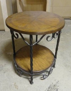 lot 30 image: Wood & Metal Round End Table, Measures 25.5 Wide