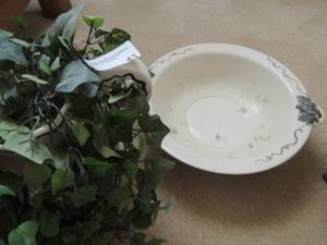 lot 43 image: 2 faux rubber trees 15 in height and grape design white washbowl and pitcher
