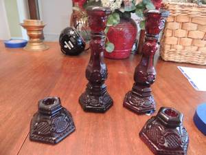 lot 30 image: Ruby red Cape Cod  candle stands from Avon x 4