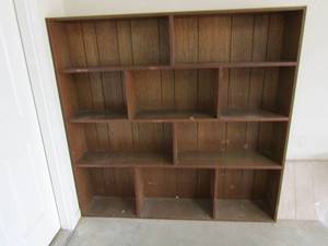 lot 122 image: brown shelf 10 slots for storage or display 60x61x10