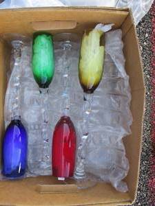 lot 79 image: 4-Crystal- Colored Long Twisted Steam Glasses And About 40- Mixed Crystal Cocktail Glasses