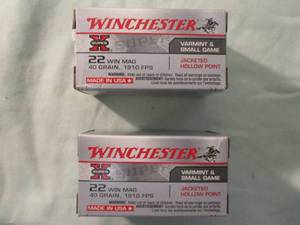 lot 53 image: 2-50 Round Boxes-Winchester Super-X,  22-Win MAG, Jacketed Hollow Point, 40-Gr., 1910-FPS, Ammunition