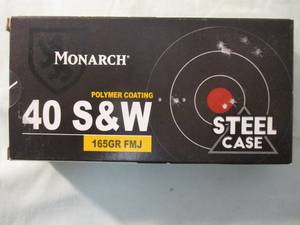 lot 61 image: 50-Rounds Of - Monarch 40-S&W, Polymer Coating, Steel Case, 165-Grain, FMJ Cartridges