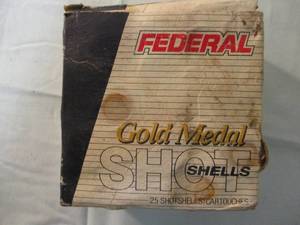 lot 63 image: 1-Box of 12-Ga, 2-34-In. 7-12 Shot, FEDERAL, Gold Medal-Trap, Shotgun Shells.