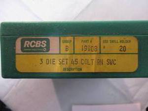 lot 72 image: RCBS-OMARK INDUSTRIES, 45-Colt RN SWC  3-pc. Die Set, #19108- Reloading Equipment