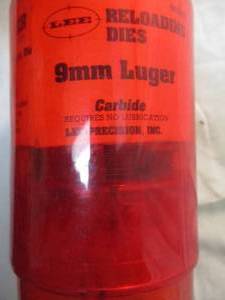 lot 75 image: LEE PRECISION, INC. 9-MM LUGER. 3-pc. Die Set, #90509- Reloading Equipment