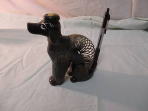 lot 40 image: Vintage 50s Poodle Black Gold, Letter Holder Coil, Pen And Stamping Sponge Desk Decoration, Japan.