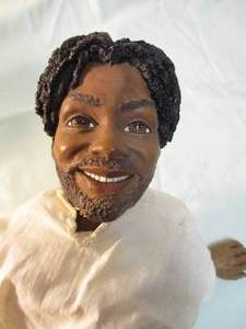 lot 80 image: Vintage Poseable 5-piece African American Male porcelain Sitter  Doll  Puppet
