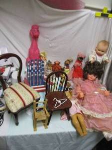lot 103 image: MIXED LOT- Different Types, Sizes And Ages  Of Baby-Dolls, Clothing, Furniture, and Parts