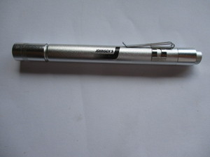 lot 143 image: NEW- Qty of 6- 5.5 BLUE LED Uv-LIGHT, ALUMINUM -PENLIGHT FLASH LIGHTS, WITH PUSH BUTTON ONOFF AND POCKET CLIP.