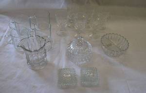 lot 168 image: Clear Crystal Glass, Set of 6 Wine Goblets, Set of 4 Mugs, Candy Dish with Lid