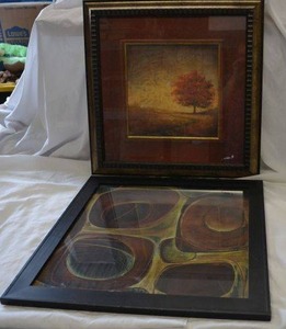 lot 209 image: Matted Signed Tree Print and Abstract Art Print