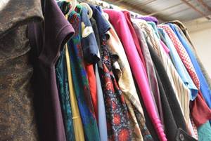 lot 202 image: Office Clothes, Dresses (some with Tags), Red Leather Jacket (Size P8), Stephanie Mathews Long Wool Coat, see pictures