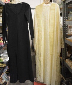 lot 212 image: Black Side Slit Dress and Yellow Lace Ceremony Dress with Vail