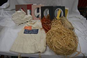 lot 218 image: Large Variety of Picture Mats, Ceramic Paintable Santa and Couple Bundles of Natural Raffia