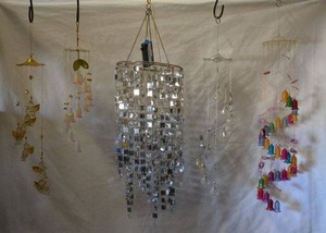 lot 151 image: Hanging battery lighted wind chime and assorted Wind Chimes see pictures