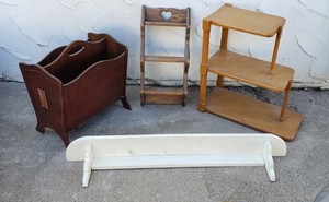 lot 122 image: Wooden Magazine Rack and Decorative Shelves
