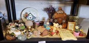 lot 17 image: Cottage Core Decor Items, Incense with Log House Burner, Valentines Bears and More