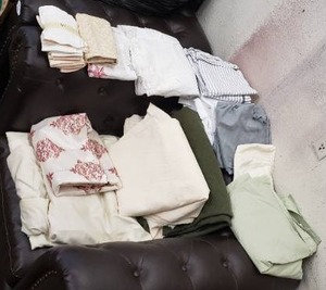 lot 69 image: Curtains, Cloth Napkins, Queen Sheet, Pillow cases and Extra Fabric