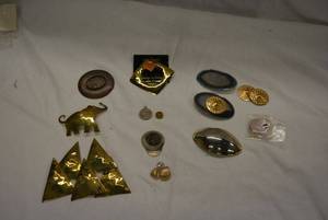 lot 214 image: Large Gold and Silver Costume Jewelry making pieces and scarf Pin (Some are Designs by Shirley brand )