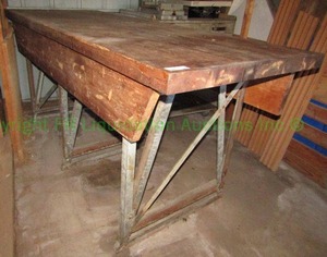 lot 247 image: Heavy duty metal base wood top utility table