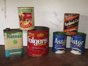 lot 271 image: Vintage metal coffee cans plus as shown