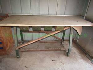 lot 296 image: Metal base laminate top utility table