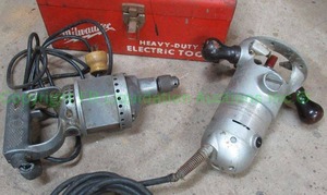lot 89 image: Vintage STanley router, Black & Decker drill and Milwaukee metal storage box