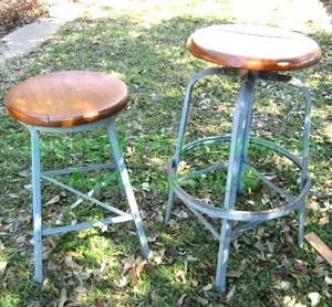 lot 141 image: Wood seat metal base shop stools