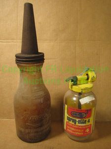lot 306 image: Antique Brookins glass oil fill bottle plus vintage Ortho bottle