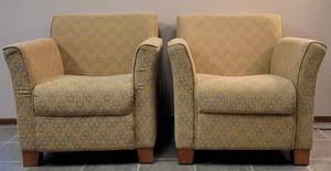 lot 3 image: LOT OF 2 UPHOLSTERED ACCENT CHAIRS WITH WOOD FEET IN STYLE, COLOR, AND CONDITION SHOWN. (YOUR BID X 2)