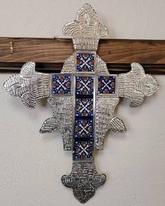 lot 33 image: EMBOSSED ALUMINUM CROSS IN STYLE, COLOR, AND CONDITION SHOWN.