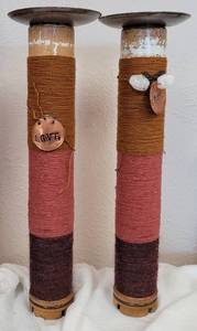 lot 48 image: LOT OF CUSTOM MADE CANDLE STICK HOLDERS IN STYLES, COLORS, AND CONDITION SHOWN.