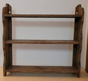 lot 70 image: VINTAGE RUSTIC WOOD STYLE WALL SHELF AS SHOWN. 24 W x 5.5 D x 22.5 H